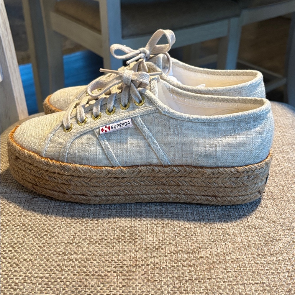 Superega platform linen espadrilles size 39 or 8.5US - Picture 5 of 8